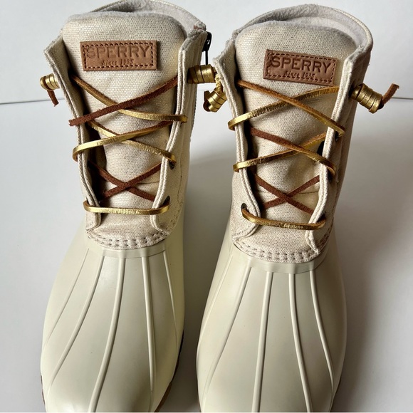 Sperry-Women’s-Saltwater Duck Boot-Size 10-Ivory/Shimmer Gold/Brown-NWOT - Picture 3 of 12